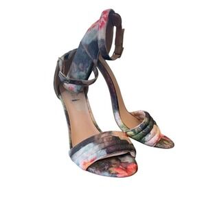 Madden Girl Brena Floral Heels‎ Ankle Strap Fabric Block Heeled Sandals Size 10